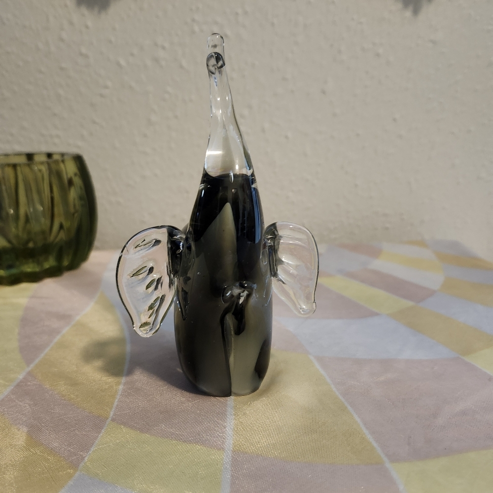 Elegant Glass Elephant Figurine - Black and Gray S P I Home - Picture 6 of 8